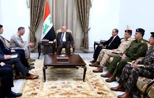 Iraqi Prime Minister Haider al-Abadi and members of his government meet with the US delegation on April 3, 2017