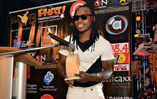 Rapper Timmy Tdat addresses fans after winning the Most Downloaded Hip Hop song in the Mdundo Music Awards.