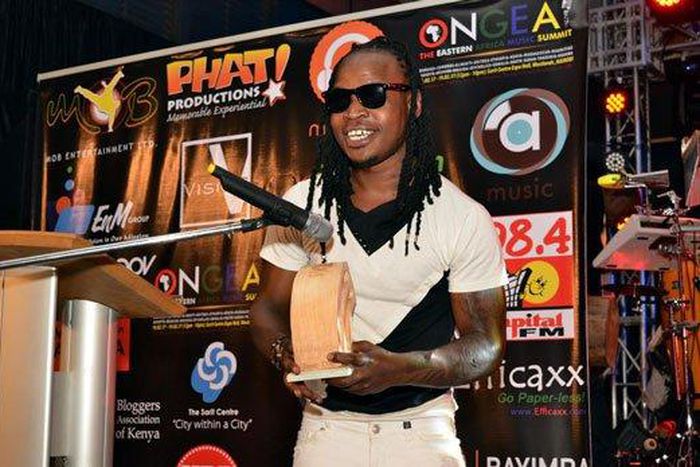 Rapper Timmy Tdat addresses fans after winning the Most Downloaded Hip Hop song in the Mdundo Music Awards.
