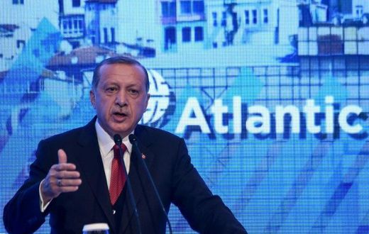 Turkish President Recep Tayyip Erdogan gives a speech at the Atlantic Council summit in Istanbul on April 28, 2017