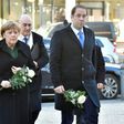 German Chancellor Angela Merkel (left) and Tunisian Prime Minister Youssef Chahed paid their respects to the victims of the Berlin Christmas Market attack as they visited the site at Breitscheidplatz, on February 14, 2017