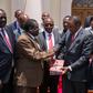 President Uhuru Kenyatta receives the miraa Task Force report at State House, Nairobi.