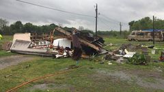 A trailer home in Louisiana where two people were killed after a possible tornado on April 2, 2017.