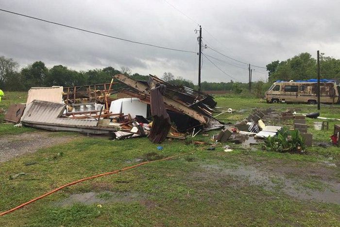 A trailer home in Louisiana where two people were killed after a possible tornado on April 2, 2017.