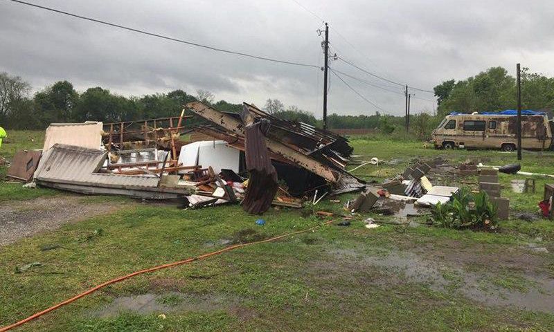 A trailer home in Louisiana where two people were killed after a possible tornado on April 2, 2017.