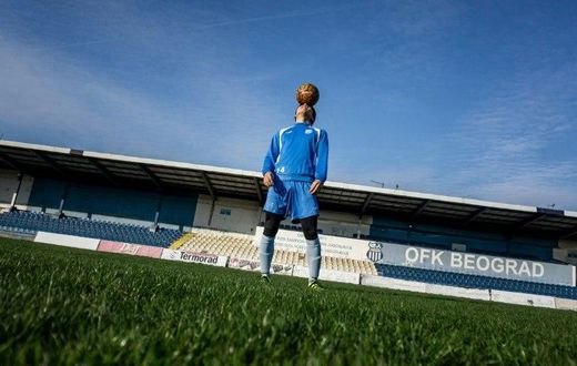 Japanese football player Takuto Yasuoka, 20 trains on the pitch of OFK Belgrade
