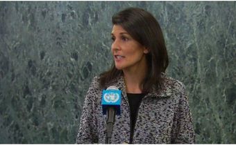 Ambassador Nikki Haley addressing the United Nations council.