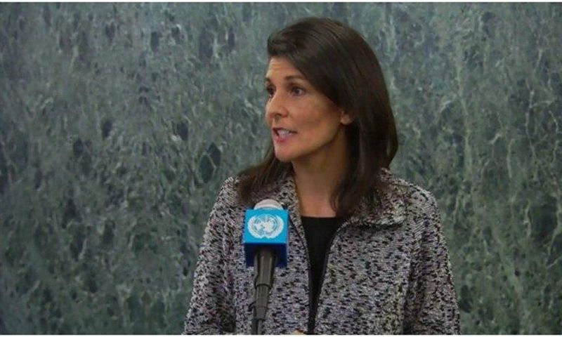 Ambassador Nikki Haley addressing the United Nations council.