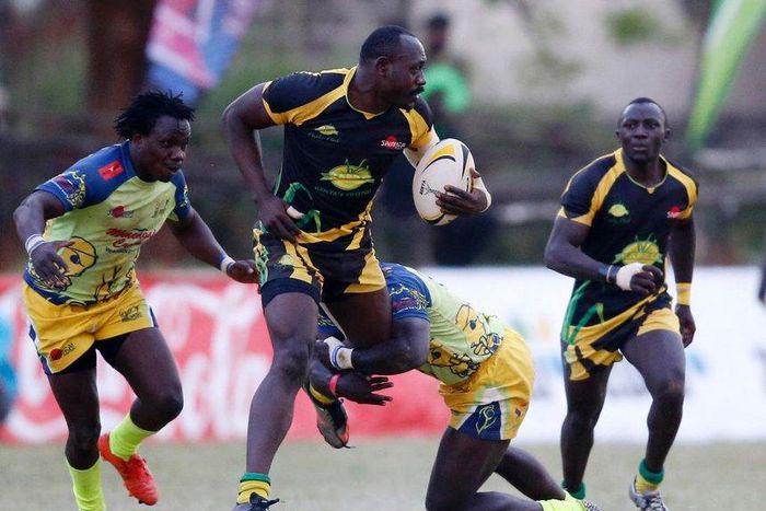 Rugby players in action