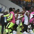 Ghana's players celebrate after their 2-1 win over DR Congo in their Africa Cup of Nations quarter-final in Oyem, Gabon on January 29, 2017