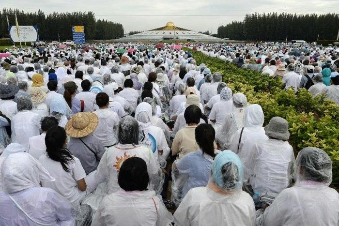 Supporters of the controversial Wat Dhammakaya temple gather at the temple grounds in northern Bangkok, in June 2016