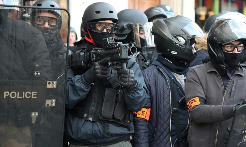 The 40-millimetre rubber defensive bullet launcher is used by police during French protests by yellow vest demonstrators (Gilets Jaunes)
