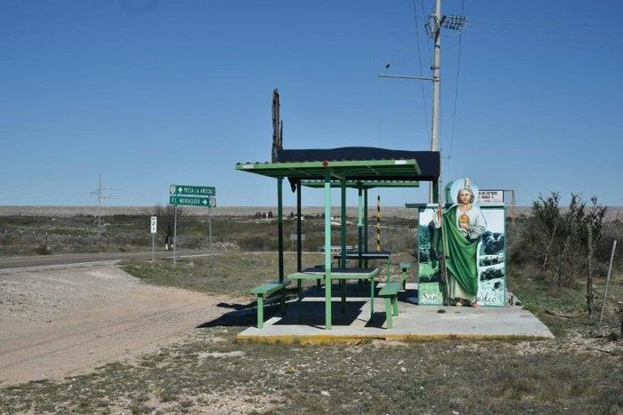 An altar and chapel at a shelter on a desolate road close to the US/Mexico border in Ciudad Acuna