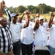 Members of Kenya Alliance of Independent Candidates in show of solidarity during their rally at Ihururu stadium in Nyeri on May 27, 2017.