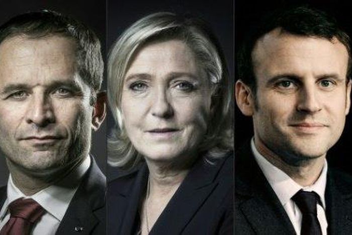 French presidential election candidates (L-R) Francois Fillon, Benoit Hamon, Marine Le Pen, Emmanuel Macron and Jean-Luc Melenchon