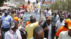 Suna East MP Mohammed Junet with Mombasa governor Hassan Joho in Migori town before the chaos erupted on Monday.