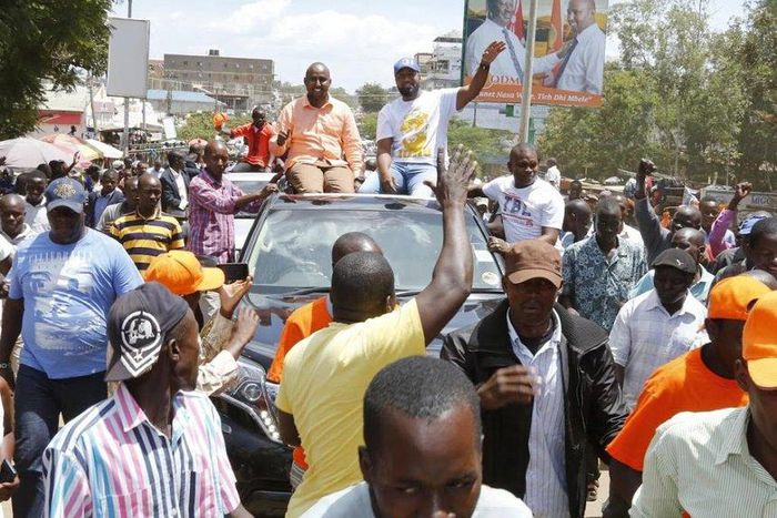 Suna East MP Mohammed Junet with Mombasa governor Hassan Joho in Migori town before the chaos erupted on Monday.