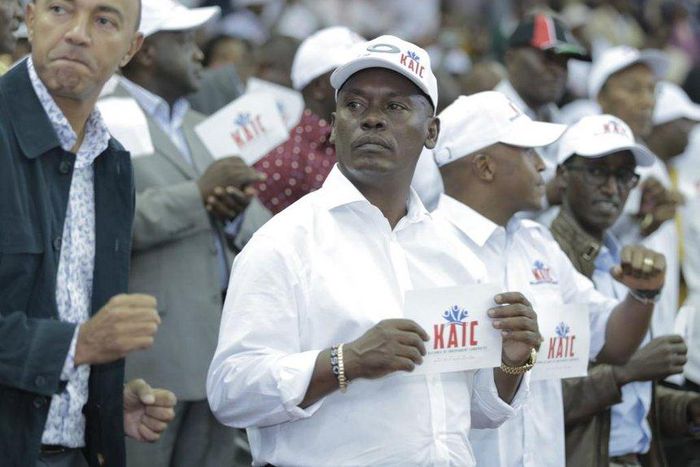 Governor aspirants Peter Kenneth (Nairobi), William Kabogo (Kiambu) during the launch of Kenya Independent Candidates Association launch at Kasarani gymnasium, Saturday, May 20, 2017.