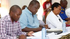 Interior CS Fred Matiang'i during a security meeting at the Flamingo Pride Inn in Mombasa County (Twitter)