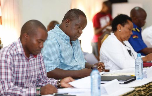 Interior CS Fred Matiang'i during a security meeting at the Flamingo Pride Inn in Mombasa County (Twitter)