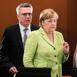 German Chancellor Angela Merkel (C), Interior Minister Thomas de Maiziere (L) and Vice Chancellor and Foreign Minister Sigmar Gabriel attend a meeting with the state Premiers of the German Federal states at the Chancellery on June 1, 2017