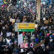 Demonstrators at JFK International Airport protest President Donald Trump's executive order suspending refugee arrivals and imposing tough controls on some travellers