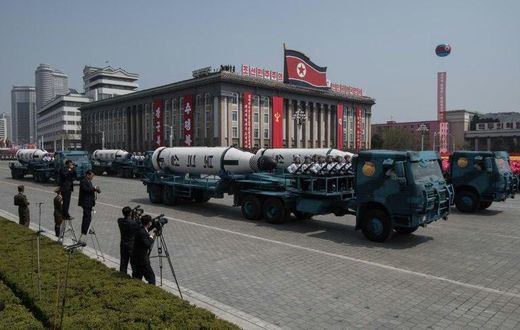 An unidentified mobile rocket lancher is displayed during a military parade marking the 105th anniversary of the birth of late North Korean leader Kim Il-Sung, in Pyongyang on April 15, 2017