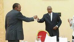President Uhuru Kenyatta with Uganda's Yoweri Museveni