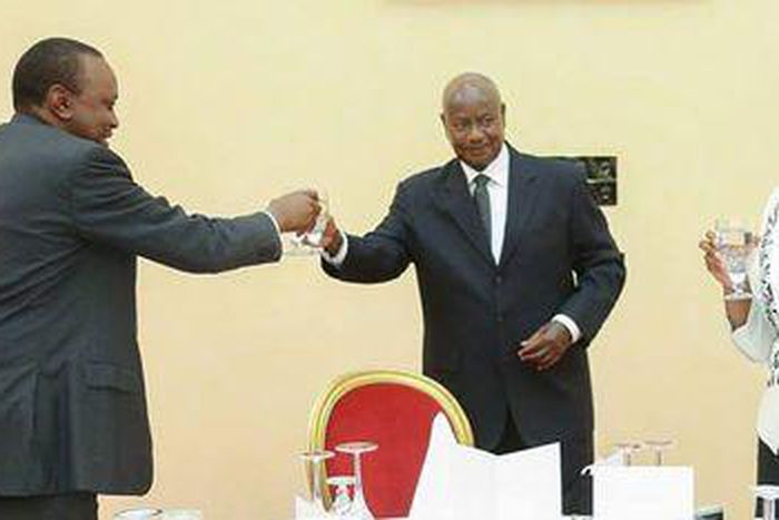 President Uhuru Kenyatta with Uganda's Yoweri Museveni