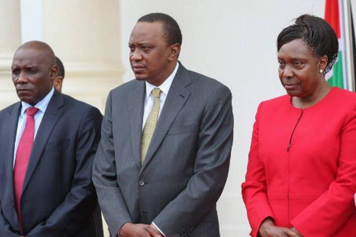 NLC chair Muhammad Swazuri, President Uhuru Kenyatta and Lands CS Charity Ngilu