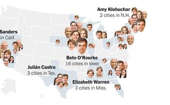 Democratic candidates visited 115 cities across 20 states in 1 month