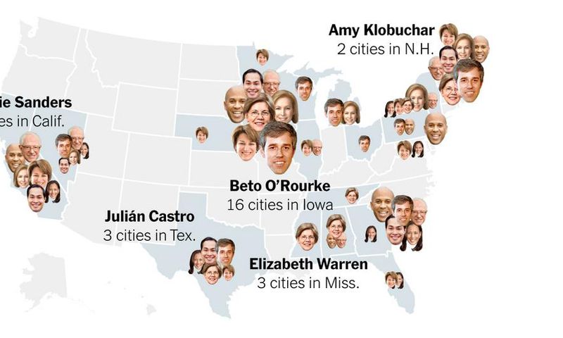 Democratic candidates visited 115 cities across 20 states in 1 month
