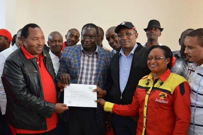 File image of Ferdinand Waititu (left) with United for Kiambu members John Mugwe James Nyoro Waititu's running mate Rev David Ngari Gakuyo and Acquiline Njoki