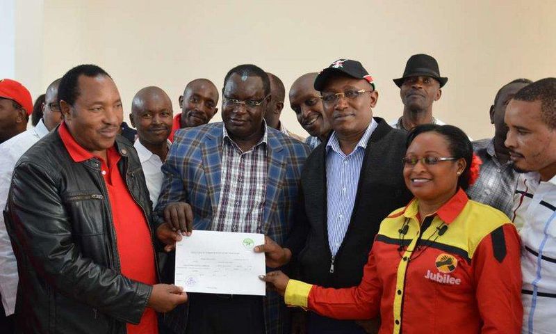 File image of Ferdinand Waititu (left) with United for Kiambu members John Mugwe James Nyoro Waititu's running mate Rev David Ngari Gakuyo and Acquiline Njoki