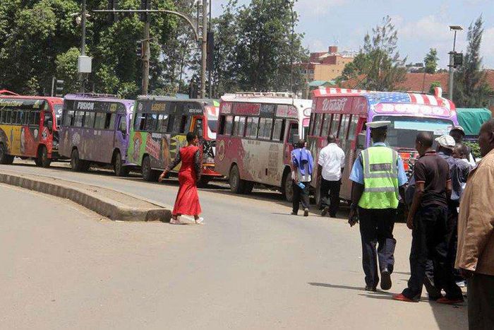 Public service vehicles parked outside Pangani police station