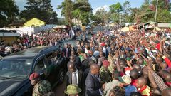 President Uhuru Kenyatta waves to supporters after he commissioned new medical equipment at Murang’a County Referral Hospital.