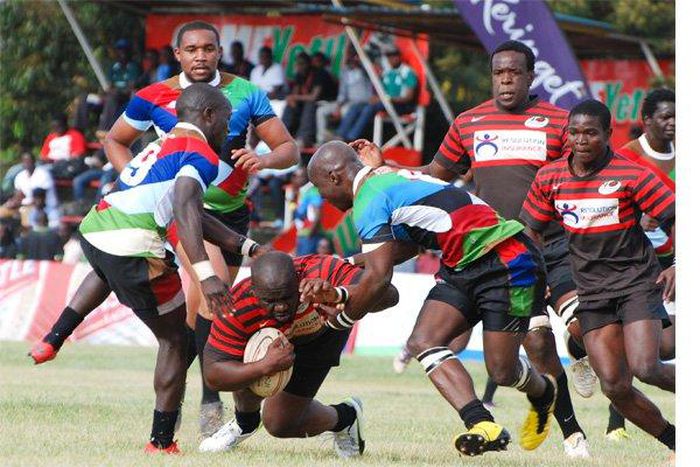 Rugby players in action