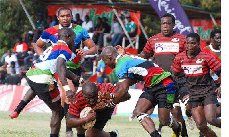 Rugby players in action