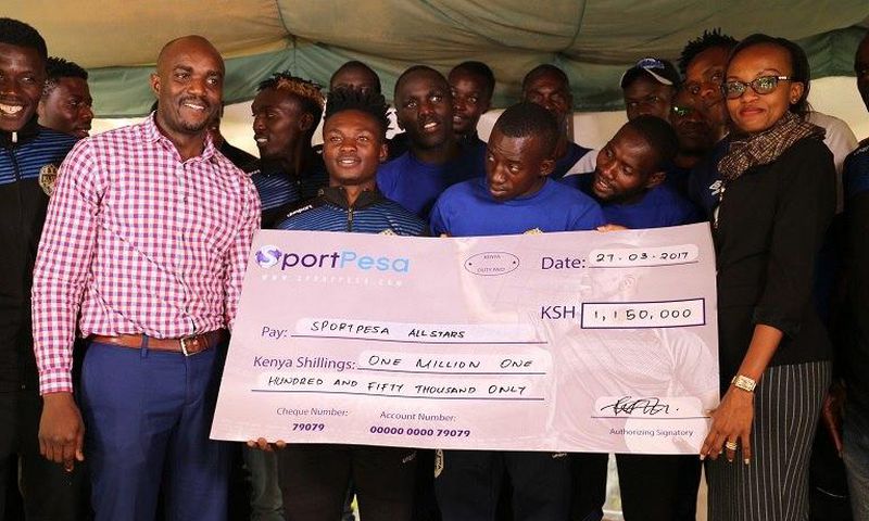AllStars squad with Sportpesa officials during the rewarding ceremony