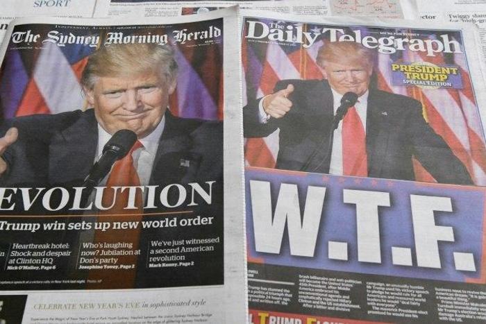 Newspapers in Sydney headline the win by Donald Trump who has yet to detail his foreign policy leaving Washington's friends and foes looking for clues to his agenda