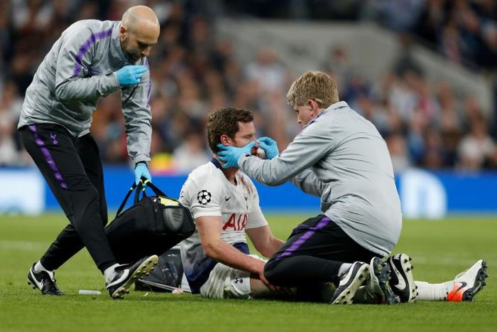 Tottenham defender Jan Vertonghen receives medical treatment during the Champions League semi-final first leg against Ajax