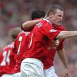 Manchester United's Wayne Rooney celebrates after scoring to make it 1-1 against Newcastle during a Premiereship match at Old Trafford on April 24, 2005