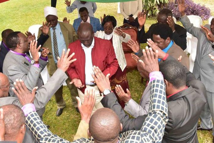 Religious leaders praying for DP Ruto at his Sugoi home on Friday (Twitter)