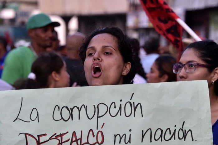 Workers, student and farmers protest against corruption in connection with the scandal involving Brazilian construction giant Odebrecht, in front of Panama's Congress in Panama City on February 16, 2017