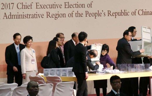 Ballots for Hong Kong's chief executive election being sorted in Wan Chai on Sunday