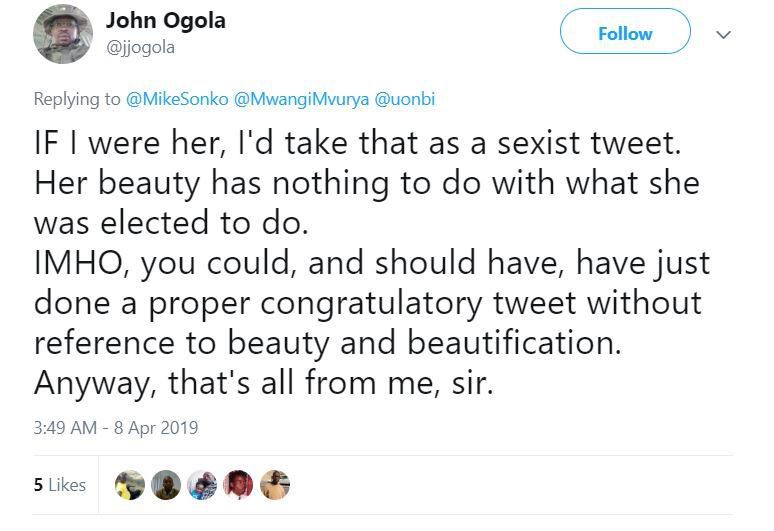 A comment shared after Governor Sonko tweeted on his meeting with UNSA chairperson Ann Mwangi Mvurya (Twitter)