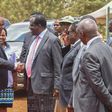 President Uhuru shakes hands with CoG Chair Wycliffe Oparanya when he arrived for the 2019 Devolution Conference in Kirinyaga County