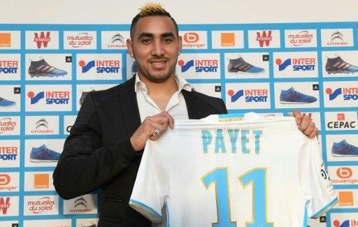 Dimitri Payet poses with his Marseille jersey during a press conference at the Robert-Louis Dreyfus Stadium in southern France, on January 30, 2017
