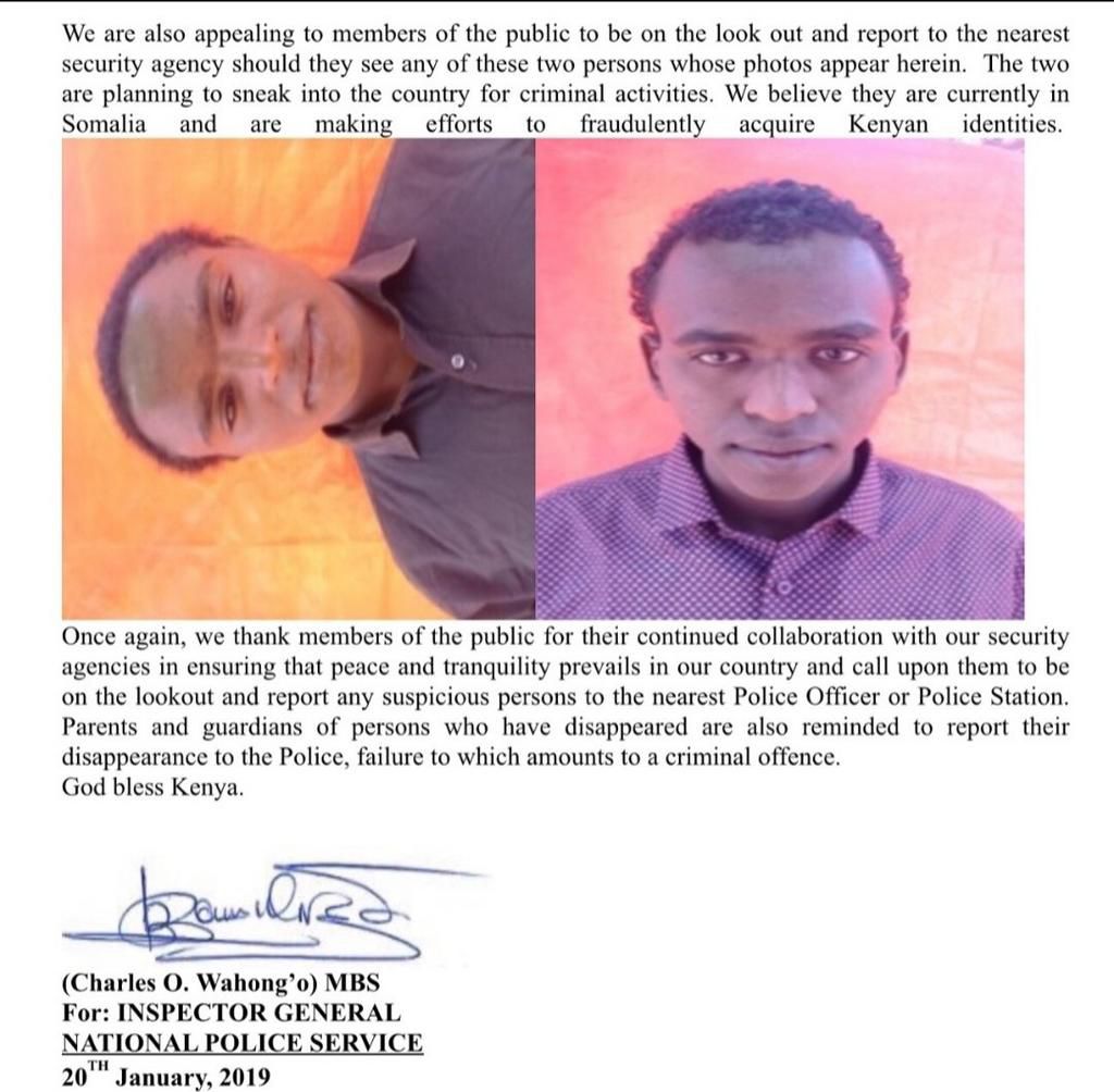 Police statement on Most Wanted Suspects