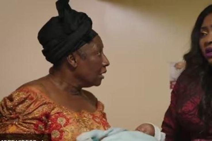 Patience Ozokwor and Ayo Adesanya on the set of "Omugwo"